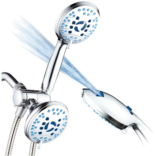 Hotel Spa AquaCare As-Seen-On-TV High Pressure 48-setting Rain & Handheld 3-way Shower Head Combo - Anti-clog Nozzles/Tub, Tile & Pet Power Wash/Extra Long 6 ft. Stainless Steel Hose/All Chrome Finish