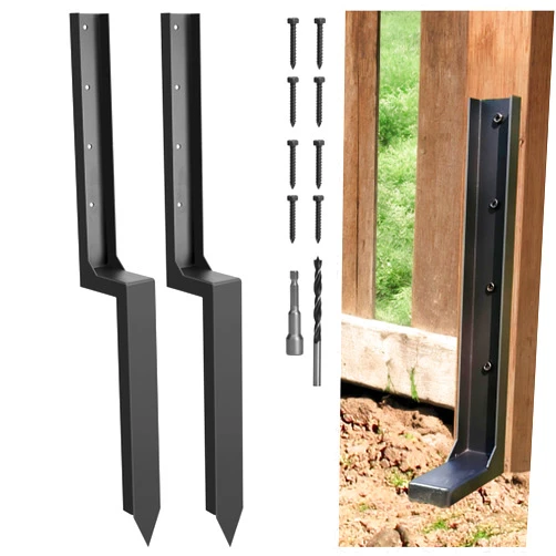 ArlinaL One-Piece Thickened Fence Post Repair Kit, 2 Pack Heavy Duty Steel Anchor Stakes for Wooden Broken Posts