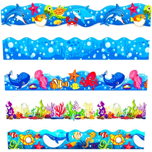 Whaline 69Ft Ocean Bulletin Board Borders Under The Sea Decoration Borders Cartoon Sea Grass Animal Bubble Trim Border Summer Bulletin Board Stickers for School Classroom Home Party Decor