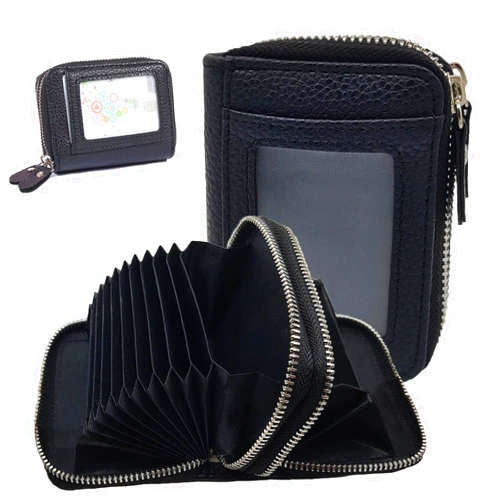 StilvollMao Credit Card Wallet, 13 Slots RFID Blocking Card Holder Small Wallet with ID Window, 2 Zipper for Men&Women (Black)
