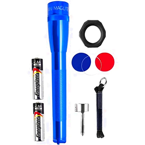MagLite Mini LED Flashlight - Ultra Bright 127 Lumens, Adjustable Beam, Water-Resistant IPX4, Shock Resistant, 2 Power Modes, includes 2 AA Premium Alkaline Batteries - (Combo Pack, Blue)
