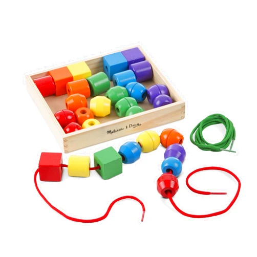 Melissa & Doug Primary Lacing Beads - Educational Toy with 30 Wooden Beads and 2 Laces for Toddlers, Fine Motor Skills Lacing Toys for Toddlers and Kids Ages 3+