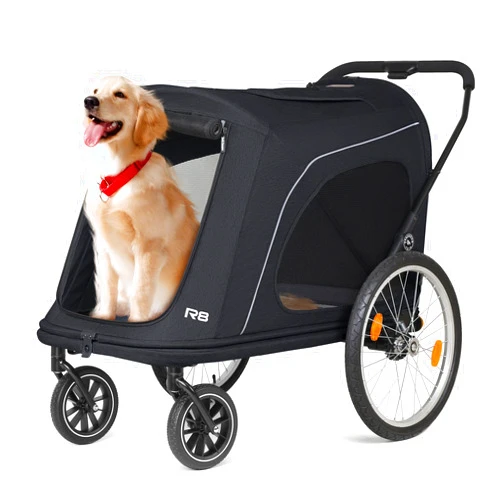 BEBEROAD PETS R8 Pro Extra Large Foldable Pet Stroller, Dog Stroller & Pet Trailer for Large Dogs Under 100 lbs, Unmovable, Disabled & Pregnant Dogs - Conveniently Carriable by Bike and Car, Black