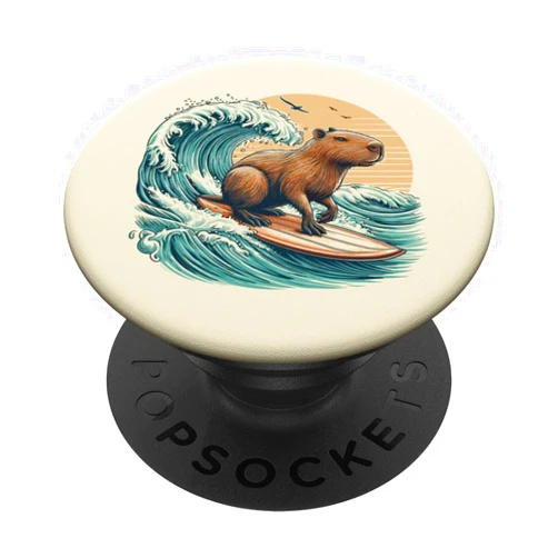 Funny Wave Capybara Surfing Rodent Respect Gifts Funny Wave Capybara Surfing Rodent Respect Animal Meme PopSockets Standard PopGrip