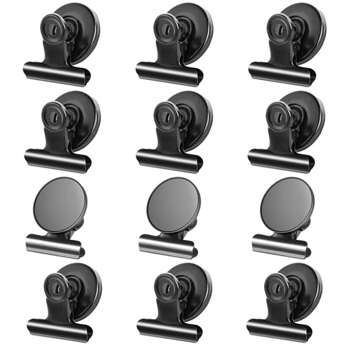 Grtard 12pack Fridge Magnets Refrigerator Magnets Magnetic Clips Heavy Duty Detailed List Display Paper Fasteners on Home& Office& Teaching (Black, 12)