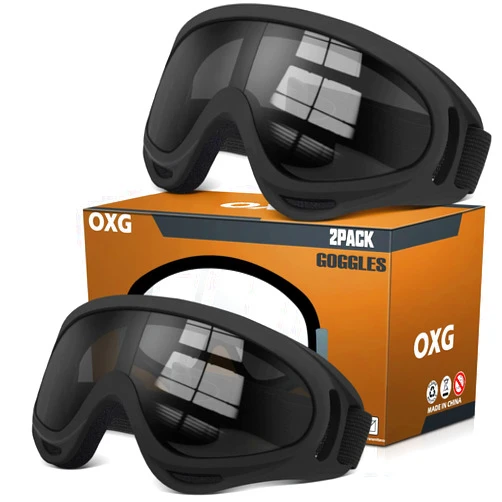 OXG 2 Pairs Motorcycle Goggles Fit Helmet, ATV Ski Goggles Anti-UV Dustproof Windproof Dirt Bike Goggles for Youth Men Women