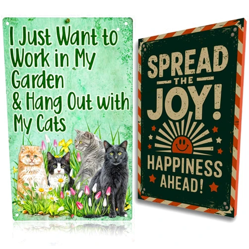 Verdique Gardening Gifts for Women and Men - Funny Cat Wall Decor Metal Sign, Cute Room Posters for Cat Lovers, Vintage Garden Decor, Home Office Art, Catio Accessories Cat Room, Cool Gifts for Plant Lovers