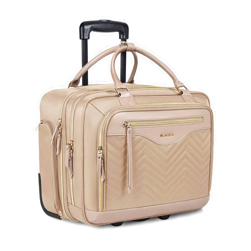 LIGHT FLIGHT Rolling Laptop Bag 17.3 inch Rolling Briefcase for Women Computer Bag with Wheels Rolling Laptop Case Overnight Roller Bag for Carry on Travel Work Business, Champagne