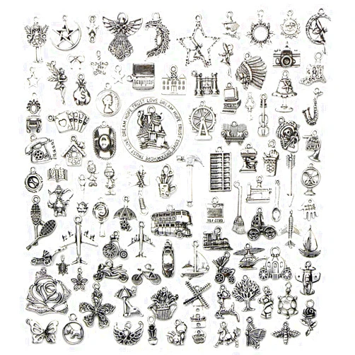 Kinteshun Assorted Daily Supplies Living Necessities Charm Pendant Connector for DIY Jewelry Making Accessaries(100pcs,Antique Silver Tone)