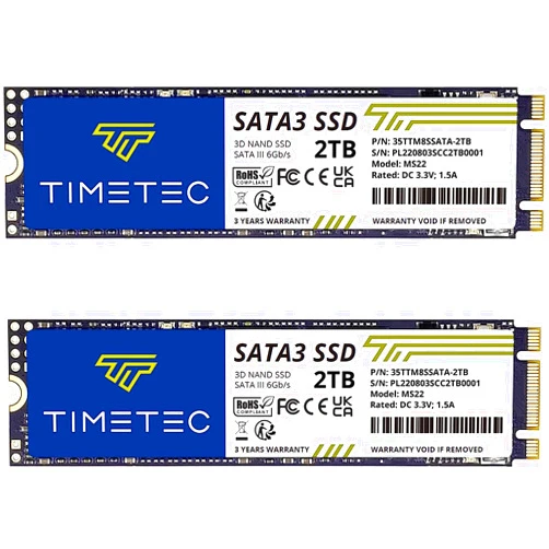 Timetec 2TBx2 (2 Pack) SSD 3D NAND QLC SATA III 6Gb/s M.2 2280 NGFF Read Speed Up to 550MB/s SLC Cache Performance Boost Internal Solid State Drive for PC Computer Laptop and Desktop