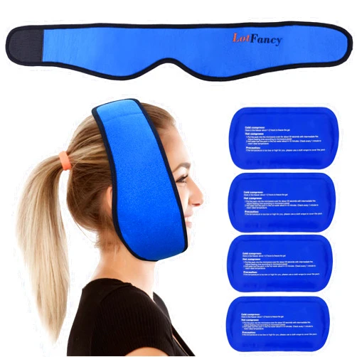 LotFancy Face Ice Pack Wrap for TMJ, Wisdom Teeth, with 4 Reusable Hot Cold Therapy Gel Packs, Pain Relief for Head, Oral and Facial Surgery, Dental Implants, Blue