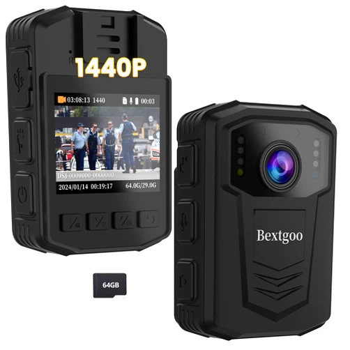 Bextgoo 1440P Body Camera, Body Cam, Built-in 64GB Memory Card, Ultra Infrared Night Vision, 3500mAh Battery, Up to15 Hours Using Time, Waterproof, Shockproof, Lightweight for Indoor Outdoor