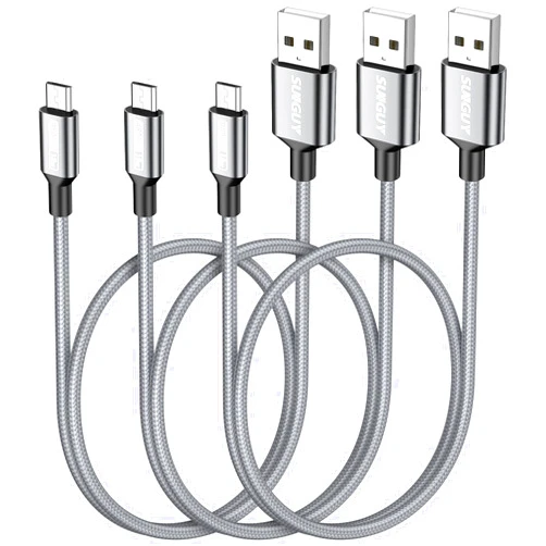 SUNGUY Short Micro USB Cable [3-Pack,1.5ft], Nylon Braided USB to Micro USB 2.0 Fast Charging & Data Sync Cord for Samsung Galaxy S6 S7, Tab 4, LG, Power Bank, Android Phone
