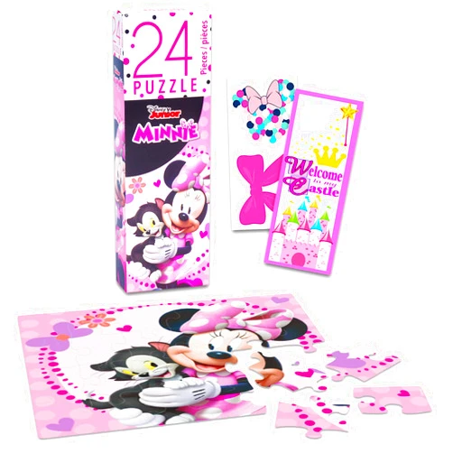 Disney Minnie Mouse Jigsaw Puzzle Bundle - Minnie Mouse 24 Piece Puzzle with Minnie Mouse Stickers | Minnie Party Favors (Minnie Mouse Games for Kids)