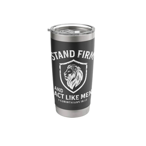 Stand Firm Act Like Men Kingdom Strength Apparel Stand Firm and Act Like Men Lion of Judah Shield Crest Stainless Steel Insulated Tumbler