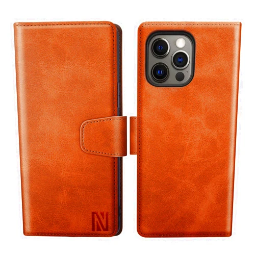 ANERNAI for iPhone 14 Pro Max Wallet Case, PU Soft Leather Flip Folio Shockproof Case with RFID Blocking Card Holders (Light Brown)
