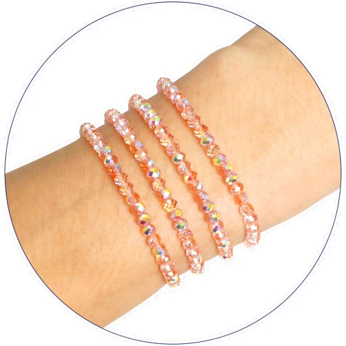 CHENSILAIYI Trendy Pink Beaded Bracelets for Teen Girls and Women - Boho Stacked Bead Jewelry Sets - Stretch Chakra Bracelet Pack (Light Pink 4Pcs)