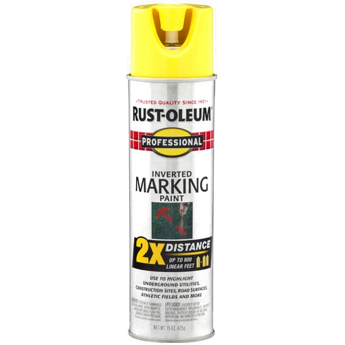 Rust-Oleum 266577 Professional 2X Distance Inverted Marking Spray Paint, 15 oz, High Visibility Yellow