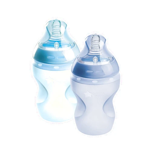 Tommee Tippee Natural Start Anti Colic BPA Free Silicone Baby Bottles, 9oz, Newborn 0+ Months, Silicone Feels Like Mother's Skin, Slow Flow Breast-Like Teat, Blue, Pack of 2