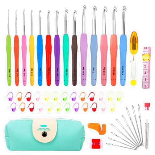 MECHEER Crochet Hooks 14 Sizes Crochet Hook Set, 53 Pack Yarn Crochet Kit for Beginners, Knitting Needles with Ergonomic Handles for Arthritic Hands, Crochet Needle Kit with Blue Case for Crocheters