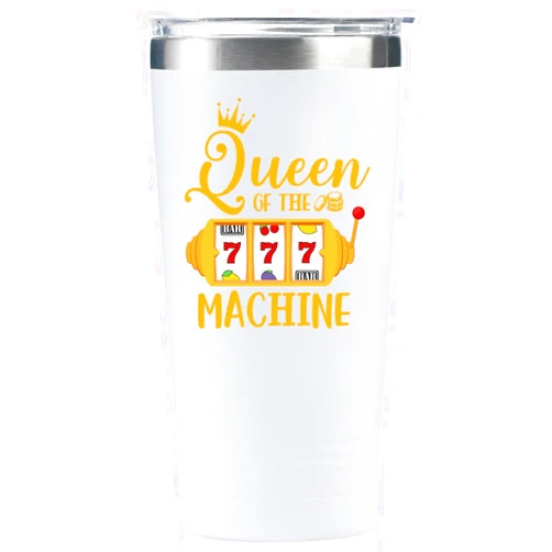 Onebttl Gambling Gifts, Casino Gifts, Slot Machine Gifts for Women for Christmas, Birthday, 20 oz Stainless Steel Tumbler Travel Mug with Straw & Lid, White - Queen of the Machine