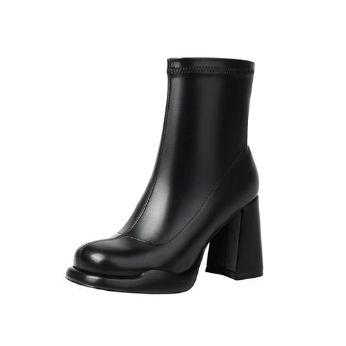 Mofirdast Gogo Boots Platform Chunky Heel Ankle Boots for Women, Square Toe Mid Calf Boots with Side Zippers for Party, Cosplay, or Dance