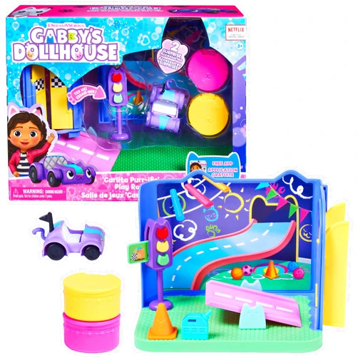 DREAMWORKS GABBY'S DOLLHOUSE Gabby's Dollhouse, Carlita Purr-ific Play Room with Carlita Toy Car, Accessories, Furniture and Dollhouse Deliveries, Kids Toys for Ages 3 and up