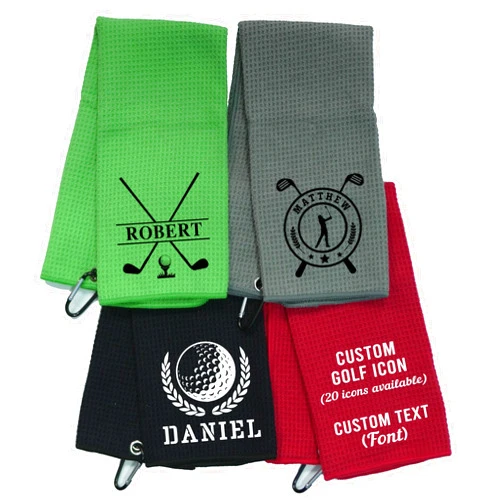 LullabyMall Personalized Golf Towel Black, Custom Golf Towels for Men, Size 16”X16”, 16”X24”, Masters Golf Towel, Mens Golf Towels, Dad Golf Towel for Men, Gift for Golf Lovers, Golf Players