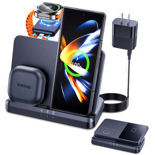 LK Wireless Charger for Samsung Charging Station 3 in 1 Charger for Galaxy Watch Ultra/7/6 Classic/5 Pro, S25 Ultra Plus/S25/S23/S22/S21, Z Fold Flip 6/5/4/3, Galaxy Buds