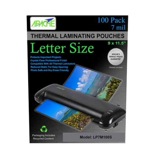 Apache Laminating Pouches 7 mil, for 8.5 x 11 inch Letter Size Paper 9 x 11.5 inch Sheets, 100 Pack