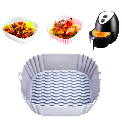 TassyQ Silicone Air Fryer Liner, Reusable Non-Stick Pot for Most Air Fryers, 8-Inches, Heat Resistant Up to 450°F, Easy Cook, Healthy Cooking, Baking, Steaming, Dishwasher Safe (Gray)