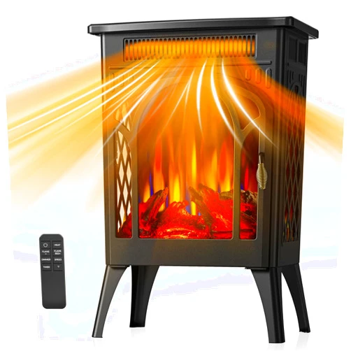 Electactic Electric Fireplace Stove, 1500W, Fast Heating, X Infrared Fireplace Heater with Remote Control, 8H Timer, Freestanding Stove with Adjustable 3D Flame Overheat Protection, Indoor Fireplace