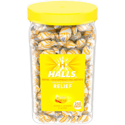 HALLS Relief Honey Lemon Cough Drops, Bulk Cough Drops, 250 Drops