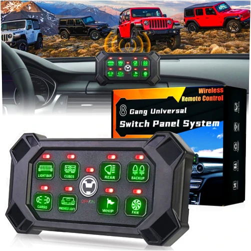 POVTOR Wireless 8 Gang Switch Panel, Remote Control Switch Pod with Toggle Momentary Pulsed Waterproof Universal Circuit Control Relay System Box for Off Road Truck Jeep Boat SUV UTV ATV Camper