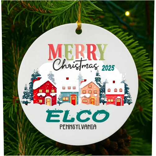Generic Merry Christmas 2025 Elco Pennsylvania Ornament – Holiday Tree Decoration for Families Friends Travelers City State Keepsake Gift Idea New Home Housewarming 3 inche
