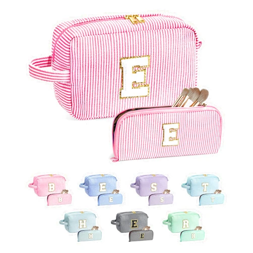 YOOLIFE Bridal Shower Gifts - Bridesmaid Bag, Bridesmaid Proposal Gifts for Wedding Day, Bride to be Gifts, Maid Matron of Honor Gift, Bachelorette Party Favors, Initial Pink Makeup Bag Cosmetic Bag E