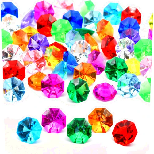 WBJKZJD 60pcs Acrylic Diamond Gems Pirate Plastic Gems Large Acrylic Gems Jewels Bulk Treasure Chest Hunt Party Favors 25 Carat for Kids (Multicolor)