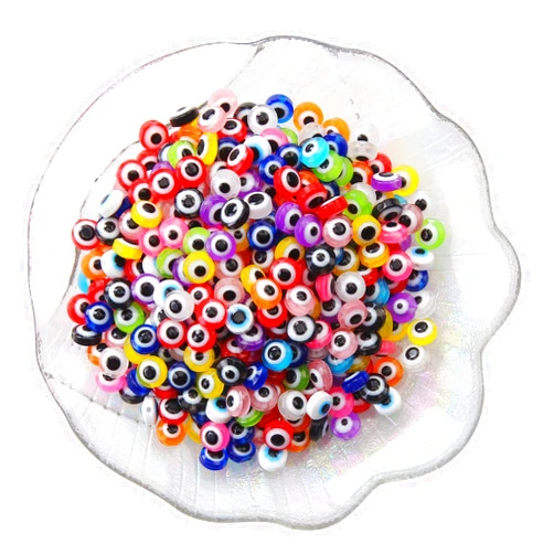LUBINGSHINE 300pcs Evil Eye Beads for Jewelry Making,Flat Round Bead 8mm Spacer Beads for Bracelets Handicraft Kit(Mixed Color)