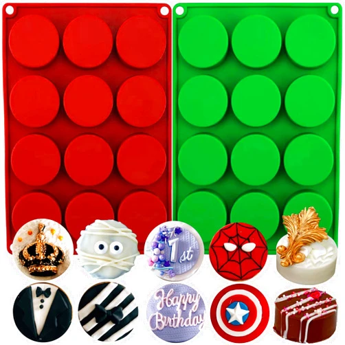 SIQINZONGWA (2 Pcs) Silicone Oreo Cookie Molds, (New Size) Round Chocolate Covered Cookie Molds Cylinder Chocolate Covered Oreos Molds for Cakes, Candy, Cupcake, Pudding, Jelly, Muffin, Soap