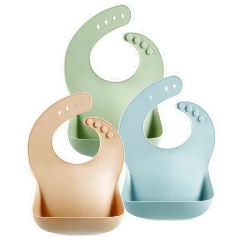 PandaEar Set of 3 Silicone Baby Bibs Waterproof, Soft, Unisex, 10-72 Months (Brown/Blue/Green)