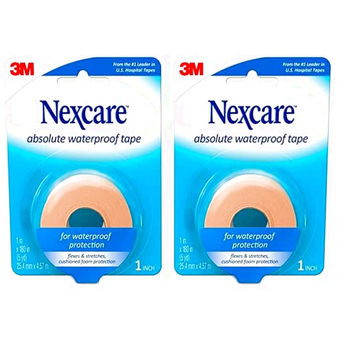 Nexcare Absolute Waterproof Tape, Flexible Foam Medical Tape, Secures Dressing and Keeps Wounds Dry - 1 in x 5 Yds, 1 Roll of Tape (Pack of 2)
