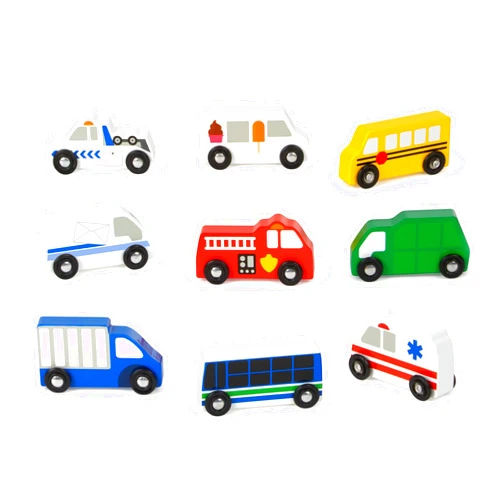 Melissa & Doug Wooden Town Vehicles Set in Wooden Tray (9 pcs) Vehicle Toys, Toy Cars For Toddlers And Kids Ages 3+