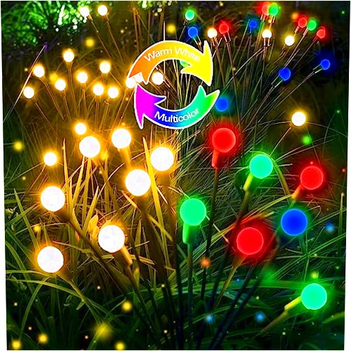 Albelt 6-Pack Color Changing Solar Garden Lights, 48 LED Firefly Lights Solar Outdoor (Sway by Wind), Waterproof Swaying Solar Lights for Outside Fairy Garden Decor Patio Pathway (Warm White & Multicolor)