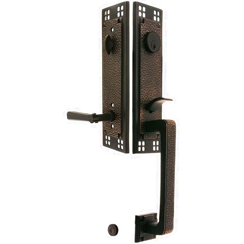 Emtek Arts & Crafts Style Tubular Handleset in Oil Rubbed Bronze with Right Hand Arts & Crafts Levers and 2 3/4