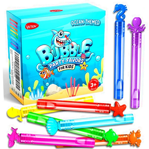 VKTEN 24 Pack Bubble Party Favors for Kids, 8 Styles 8 Colors Ocean-Themed Mini Bubble Wands Birthday Summer Beach Pool Toys, Goodie Gift Bag Stuffer Fillers Classroom Prizes for Boys Girls Toddlers