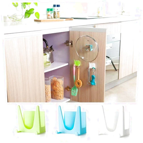 XBKPLO Pot Lid Rack, Wall Mounted Pan Lid Organizer Holder, Self Adhesive, Kitchen Cooking Utensil Tool (Blue)