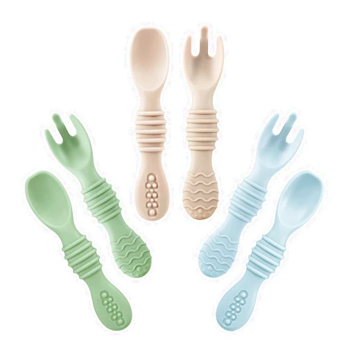 PandaEar 6 Pack Silicone Baby Spoons & Forks | Baby Feeding Set Self Feeding Utensils, Toddler Infant Feeding Spoon Forks BPA Free First Stage