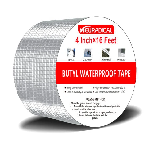 Neuradical Butyl Tape 4 inch x 16 feet, Waterproof Tape for Leaks, Aluminum Foil Butyl Seal Tape for RV Roof Repair, Boat and Pipe Sealing, Silicone, Glass & EDPM Roof Leak Patching, Silver