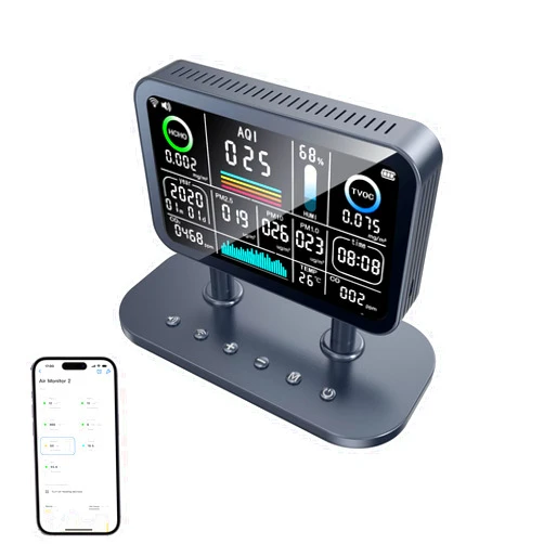 JIYINGDUO 13-in-1 Professional Indoor Air Quality Monitor with Wi-Fi | AQI | CO | CO2 | HCHO | TVOC | PM1.0 | PM2.5 | PM10 | TEM | Humi | Date | Time | Alarm | Smart Home Integration, for Home Office School