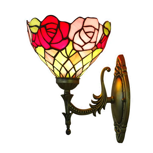 BAJEKO Tiffany Wall Sconce, 8'' Rustic Victorian Style Colorful Rose/Sunflower/Tulip Flower Multiple Models Stained Glass Tiffany Wall Lamp for Bedroom Bathroom Hallway, E27 Hardwired Wall Light,O